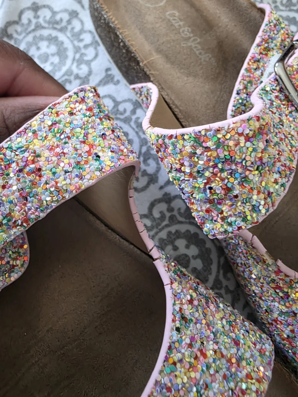 Cat & Jack Pink Multicolor Glitter Double-Buckle Sandals for Kids